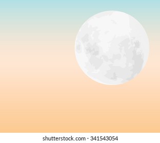 White full moon on orange sky sunset light background nature view.