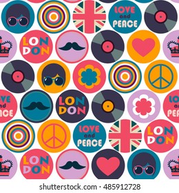 white funky british retro hippie seamless vector pattern