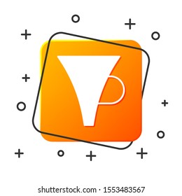 White Funnel or filter icon isolated on white background. Orange square button. Vector Illustration