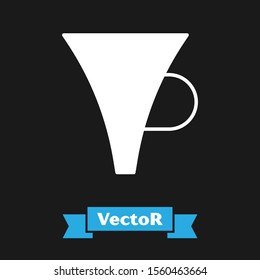 White Funnel or filter icon isolated on black background.  Vector Illustration