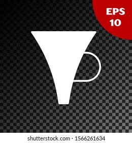 White Funnel or filter icon isolated on transparent dark background.  Vector Illustration