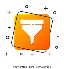 White Funnel or filter icon isolated on white background. Orange square button. Vector Illustration