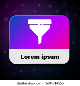 White Funnel or filter icon isolated on black background. Rectangle color button. Vector Illustration