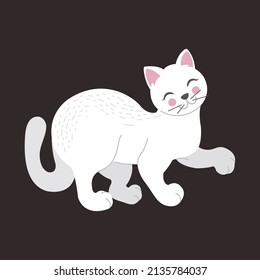 White Funny cat in cartoon style vector illustration