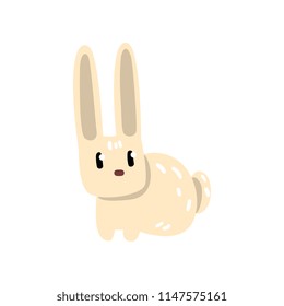 White funny little bunny, cute rabbit cartoon character vector Illustration on a white background