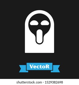 White Funny and scary ghost mask for Halloween icon isolated on black background. Happy Halloween party.  Vector Illustration