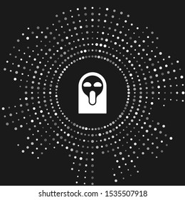 White Funny and scary ghost mask for Halloween icon isolated on grey background. Happy Halloween party. Abstract circle random dots. Vector Illustration