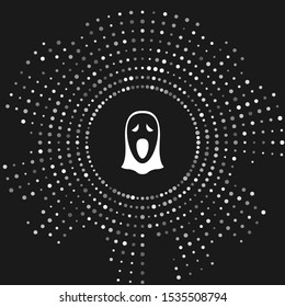 White Funny and scary ghost mask for Halloween icon isolated on grey background. Happy Halloween party. Abstract circle random dots. Vector Illustration