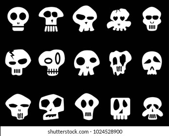 white funny skull icons on black background
