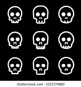 white funny skull icons on black background