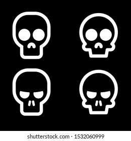 white funny skull icons on black background