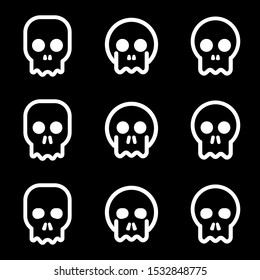 white funny skull icons on black background
