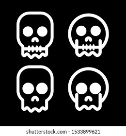 white funny skull icons on black background