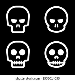 white funny skull icons on black background