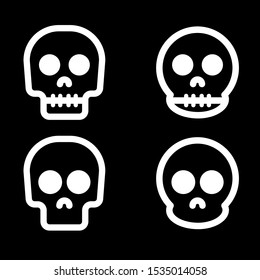 white funny skull icons on black background