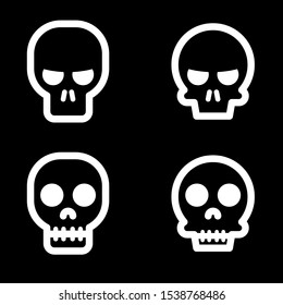 white funny skull icons on black background