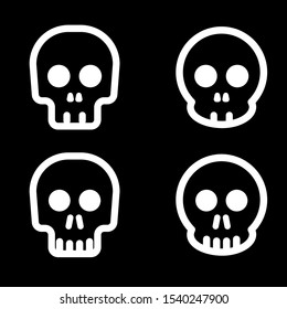 white funny skull icons on black background