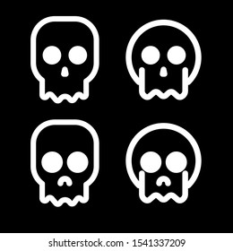 white funny skull icons on black background