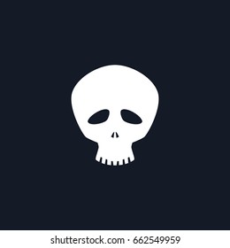 White Funny Skull Isolated, Silhouette Skull on Black Background , Death's-head, Black and White Vector Illustration