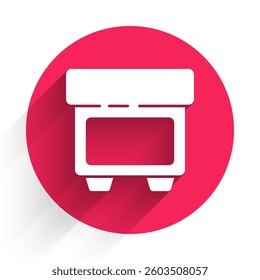 White Fuse of electrical protection component icon isolated with long shadow. Melting breaking protective fuse. Red circle button. Vector Illustration