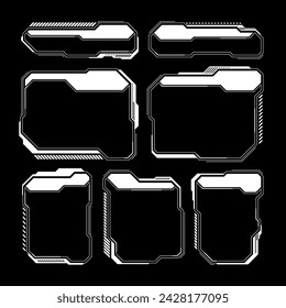 White futuristic HUD, UI elements. Sci-fi user interface text boxes, callouts. Warning message frames, information boxes template. Modern game interface layout in digital style. Vector illustration