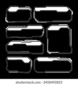 Hud futurista blanco, Elementos UI. Interfaz de usuario de ciencia ficción, cuadros de texto, llamadas. Marcos de mensajes de advertencia, Plantilla de cuadros de información. Diseño de interfaz de juego moderno en estilo digital. Ilustración vectorial