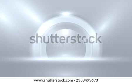 White futuristic light circle. Round modern vector background. Gray glowing rings light design. Technology interior geometric concept.