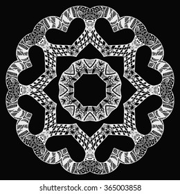 White futuristic round pattern on black