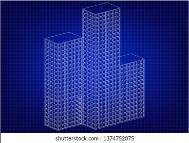 White futuristic skyscrapers in the blue background