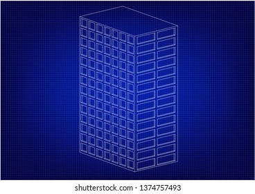 White futuristic skyscrapers in the blue background