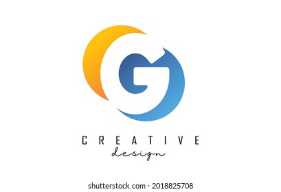 White G letter design logotype concept with colorblock circles vector illustration. Geometric logo with letter G and circles.