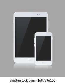 White Gadget with Blank Touch Screen . Isolated Elements on Background