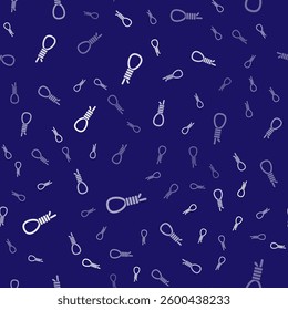 White Gallows rope loop hanging icon isolated seamless pattern on blue background. Rope tied into noose. Suicide, hanging or lynching.  Vector