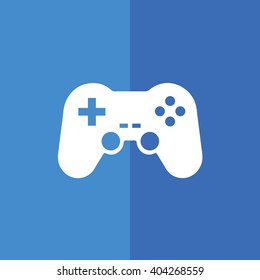 White game controller icon vector illustration. Blue background