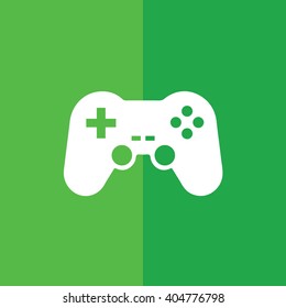 White game controller icon vector illustration. Green background