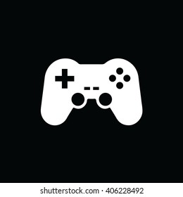 White game controller icon vector illustration. Black background