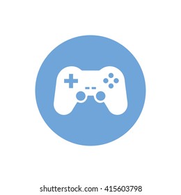 White game controller icon vector illustration. Blue circle. Blue button