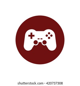 White game controller icon vector illustration. Red circle. Red button