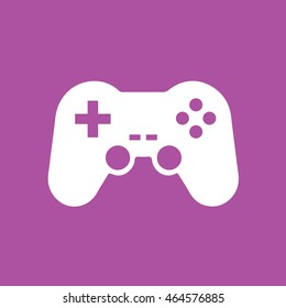 White game controller icon vector illustration. Purple background