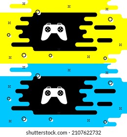 White Game controller or joystick for game console icon isolated on black background.  Vector