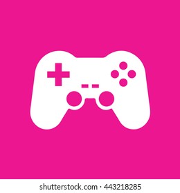 White game controller vector icon illustration. Pink background