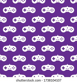 white game controllers on purple background