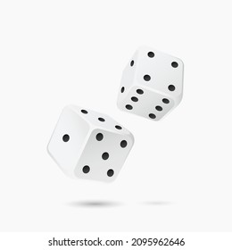 White game dice. Gambling with bets and throwing successful number casino won with cash prizes and possibility of large vector jackpot.