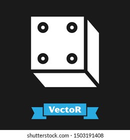 White Game dice icon isolated on black background. Casino gambling.  Vector Illustration