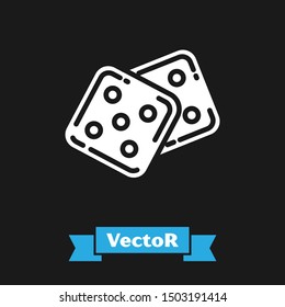 White Game dice icon isolated on black background. Casino gambling.  Vector Illustration
