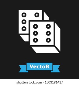 White Game dice icon isolated on black background. Casino gambling.  Vector Illustration