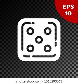 White Game dice icon isolated on transparent dark background. Casino gambling.  Vector Illustration