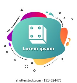 White Game dice icon isolated on white background. Casino gambling. Abstract banner with liquid shapes. Vector Illustration