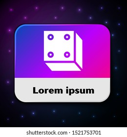 White Game dice icon isolated on black background. Casino gambling. Rectangle color button. Vector Illustration