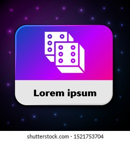 White Game dice icon isolated on black background. Casino gambling. Rectangle color button. Vector Illustration